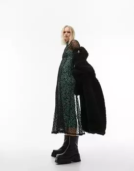 Платье миди Topshop из разноцветной сетки с цветочным принтом и контрастной комбинацией