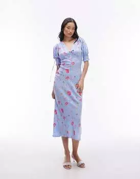 Платье миди Topshop с завязками в винтажном цветочном принте