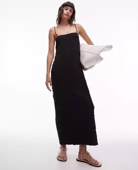 Платье миди Topshop Textured Tie Shoulder, черный
