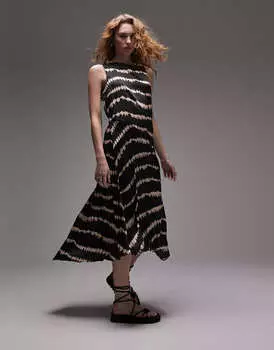 Платье-миди Topshop Tie Dye без рукавов, мультиколор