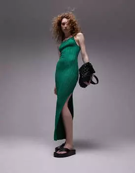 Платье-миди Topshop вязанное на бретельках с открытой спиной, зеленый