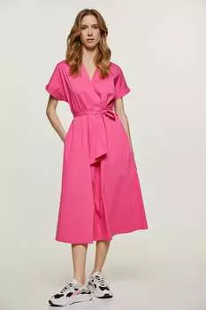 Платье миди трапециевидного силуэта цвета фуксии с поясом Conquista, фуксия