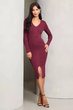 Платье миди трикотажное с заклепками Lipsy, красный