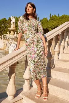 Платье миди V&A l с английской вышивкой и вырезом Love & Roses, белый