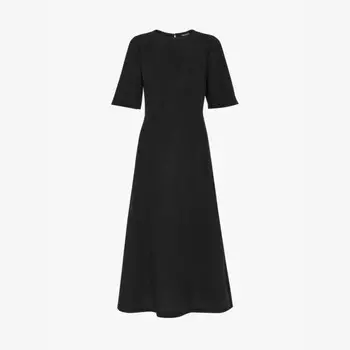 Платье миди Veda из льняной смеси со сборками Whistles, черный