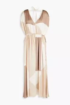 Платье миди Venezia из шелкового атласа со сборками в стиле колор-блок. ENVELOPE1976, кремовый
