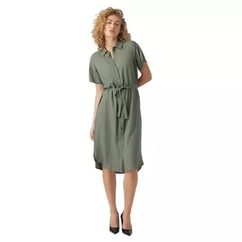 Платье миди Vero Moda Bumpy Calf Short Sleeve, зеленый