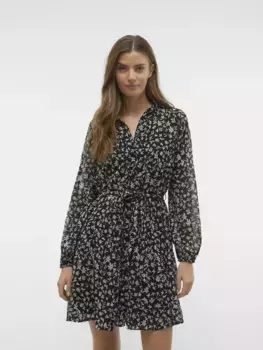 Платье миди Vero Moda "VMHOLLY LS VOLUME SHORT DRESS WVN GA", цвет Black Aop:Zoie