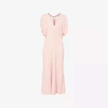 Платье миди Victoria Beckham с V-образным вырезом, пышными рукавами и эластичной тканью, розовый