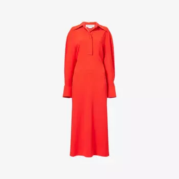 Платье миди Victoria Beckham с воротником-поло и сборками из эластичной ткани, томатный