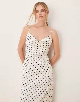 Платье миди Vila из атласа в горошек белого и черного цветов