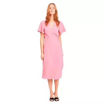 Платье миди Vila Loe Short Sleeve Wrap, розовый