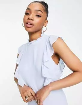 Платье миди Vila с рюшами голубого цвета