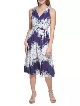 Платье миди Vince Camuto с поясом и цветочным принтом, мультиколор