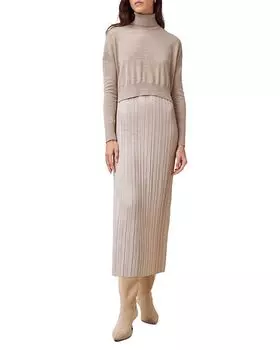 Платье миди Vittoria 2-в-1 с плиссировкой ALLSAINTS, коричневый/бежевый