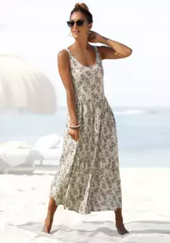 Платье миди Vivance с цветочным принтом, воздушное летнее платье, пляжное платье, бежевый