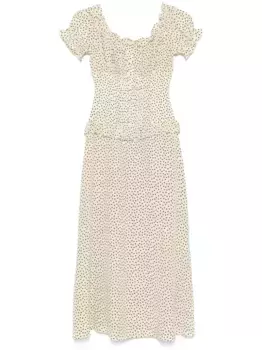 Платье миди в горох с открытыми плечами Alessandra Rich, нейтральный