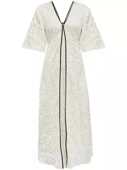 Платье миди в горошек GANNI с жатой текстурой, белый