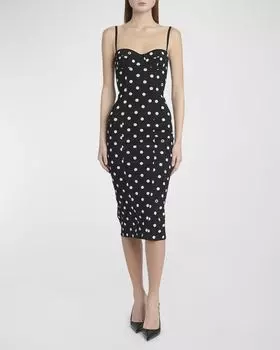 Платье миди в горошек Marquisette с корсетной конструкцией Dolce&Gabbana, цвет Black Prt