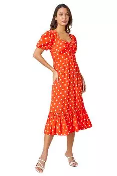 Платье миди в горошек с закрученной передней частью Roman, красный