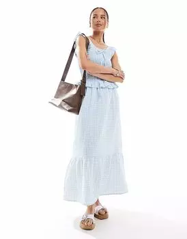 Платье миди в клетку с оборками Native Youth светло-голубого цвета