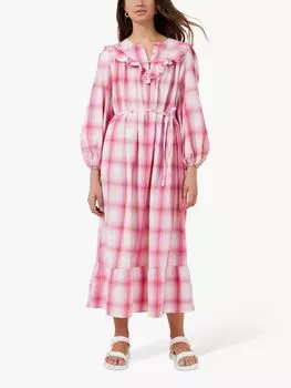 Платье миди в клетку с поясом Great Plains Aruba, розовое