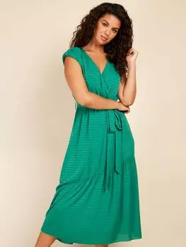 Платье миди в клетку с запахом Little Mistress, зеленое