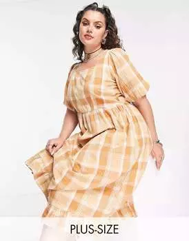 Платье миди в клетку Violet Romance Plus с пышными рукавами Violet Romance