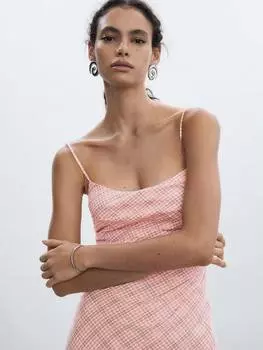 Платье миди в клетку в клетку Mango, цвет Light Pastel Pink