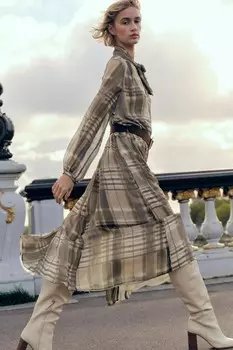 Платье миди в клетку ZARA, разноцветный