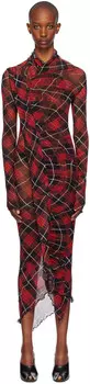 Платье миди в красно-черную клетку с искаженным узором Jean Paul Gaultier
