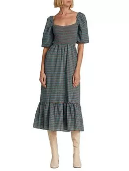 Платье миди в мелкую клетку с вырезами и присборками Wayf, цвет Gingham Plaid