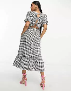 Платье миди в однотонную клетку со шнуровкой на спине Nothing's Child Maria