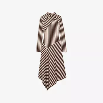 Платье-Миди в полоску из эластичного трикотажного трикотажа, облегающее, с длинными рукавами Reiss, коричневый