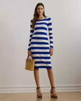 Платье миди в полоску с длинными рукавами Lauren Ralph Lauren, синий
