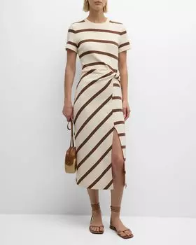 Платье миди в полоску с короткими рукавами и перекрученной талией Cody Tanya Taylor, цвет Cream/Deep Clay