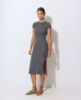 Платье миди в полоску с короткими рукавами Brownie, синий