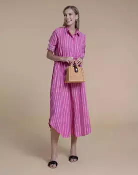 Платье миди в полоску с принтом и воротником с лацканами Naf Naf, розовый