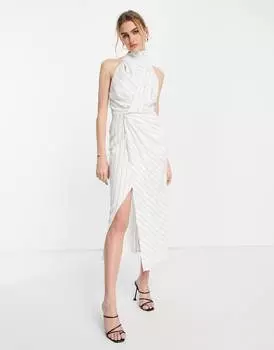 Платье миди в полоску с высоким вырезом и складками спереди ASOS DESIGN