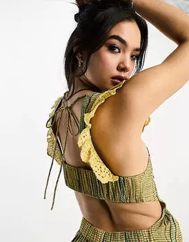 Платье миди в размытую зелено-коричневую полоску Reclaimed Vintage Prairie