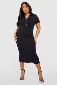 Платье миди в ребку плюс jumbo Boohoo, черный