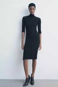 Платье миди в ребриске ZARA, черный
