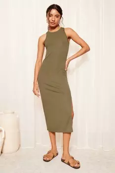 Платье миди в рубчик-боксер с круглым вырезом Friends Like These, зеленый