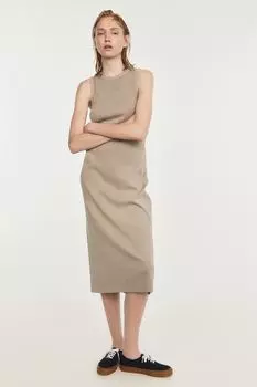 Платье миди в рубчик H&M, бежевый