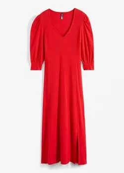 Платье миди в рубчик из натурального хлопка Rainbow, красный