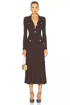 Платье миди в рубчик из вискозы self-portrait, коричневый