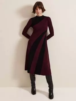 Платье миди в рубчик от julie Phase Eight, цвет Burgundy/Black