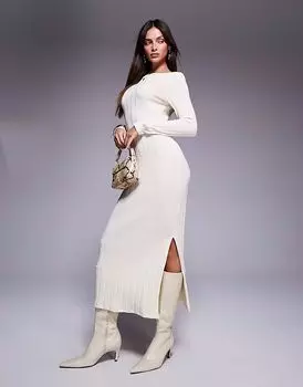 Платье-миди в рубчик River Island кремового цвета