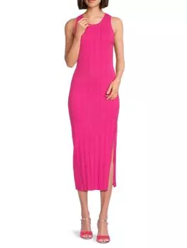 Платье миди в рубчик с боковыми разрезами Frame, цвет Flamingo