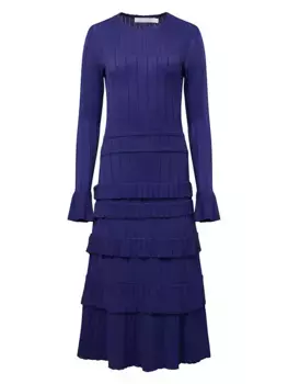 Платье миди в рубчик с длинными рукавами Rachel Parcell, синий